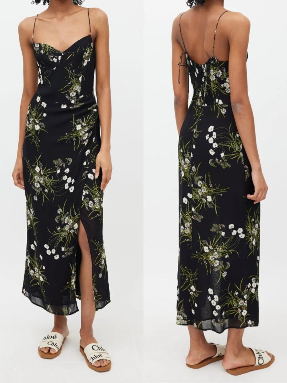 Reformation Kourtney Midi Dress Veuve Black Floral 0
